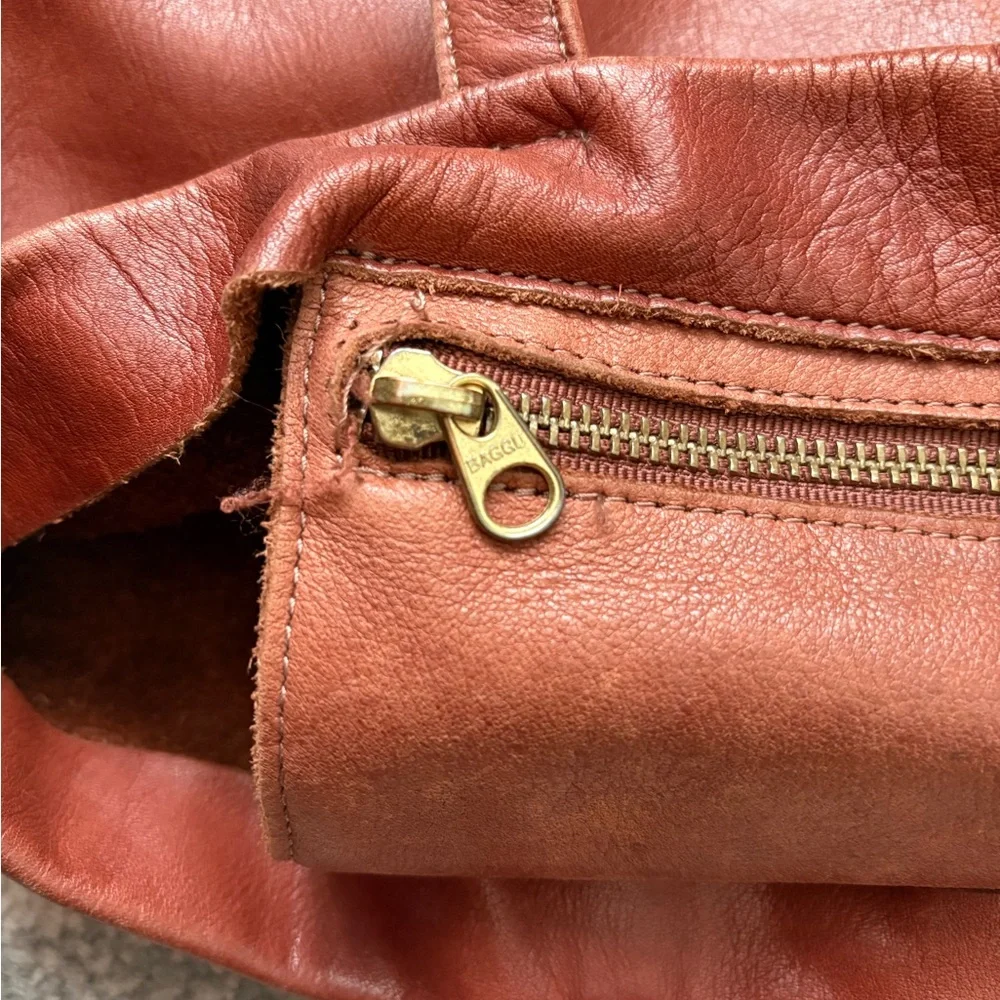 Rare Baggu Distressed Raw Milled Leather Tote, Saddle Brown - Picture 12 of 12